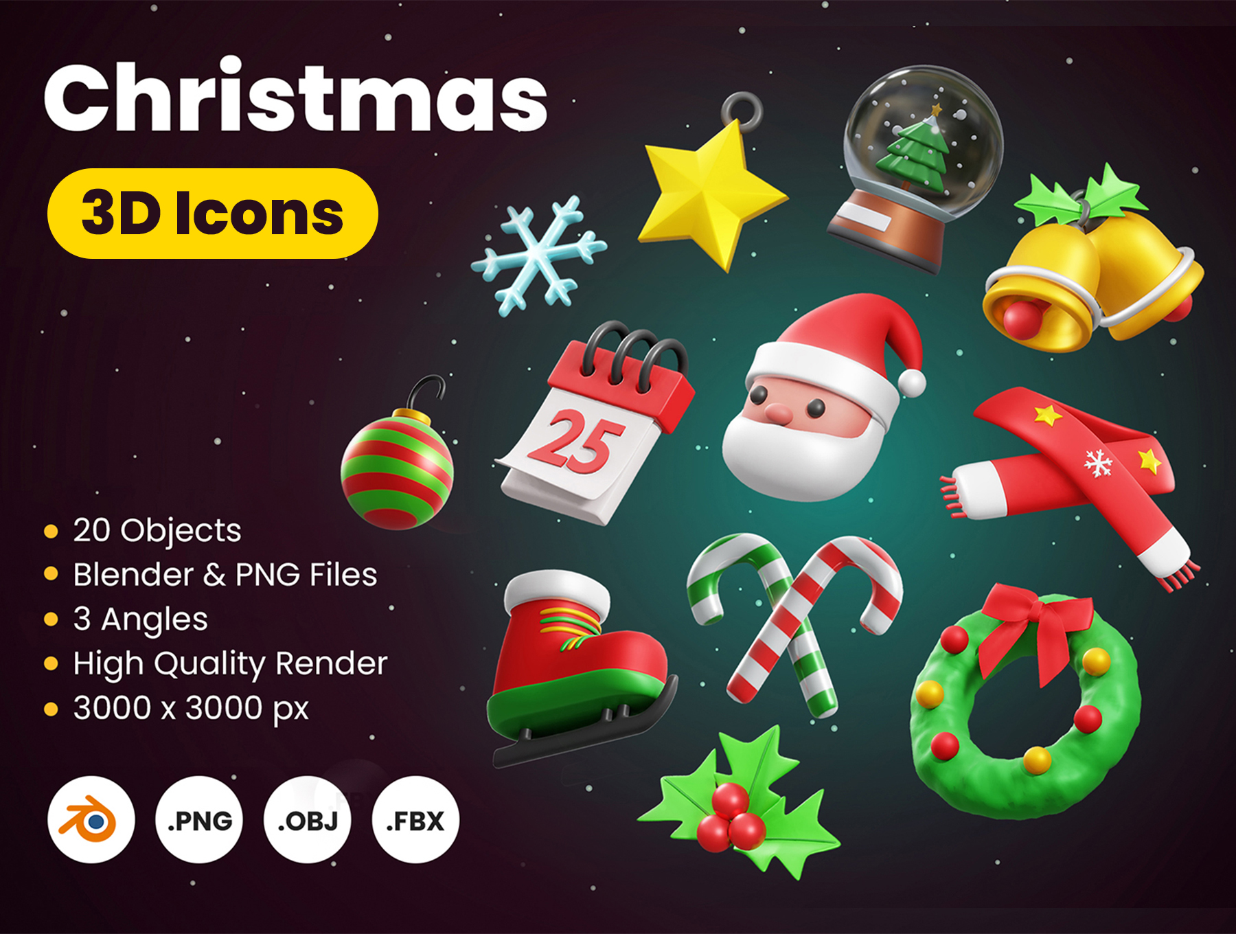 17 20个圣诞节主题3D立体图标blender模型素材 Christmas 3D Icon 17