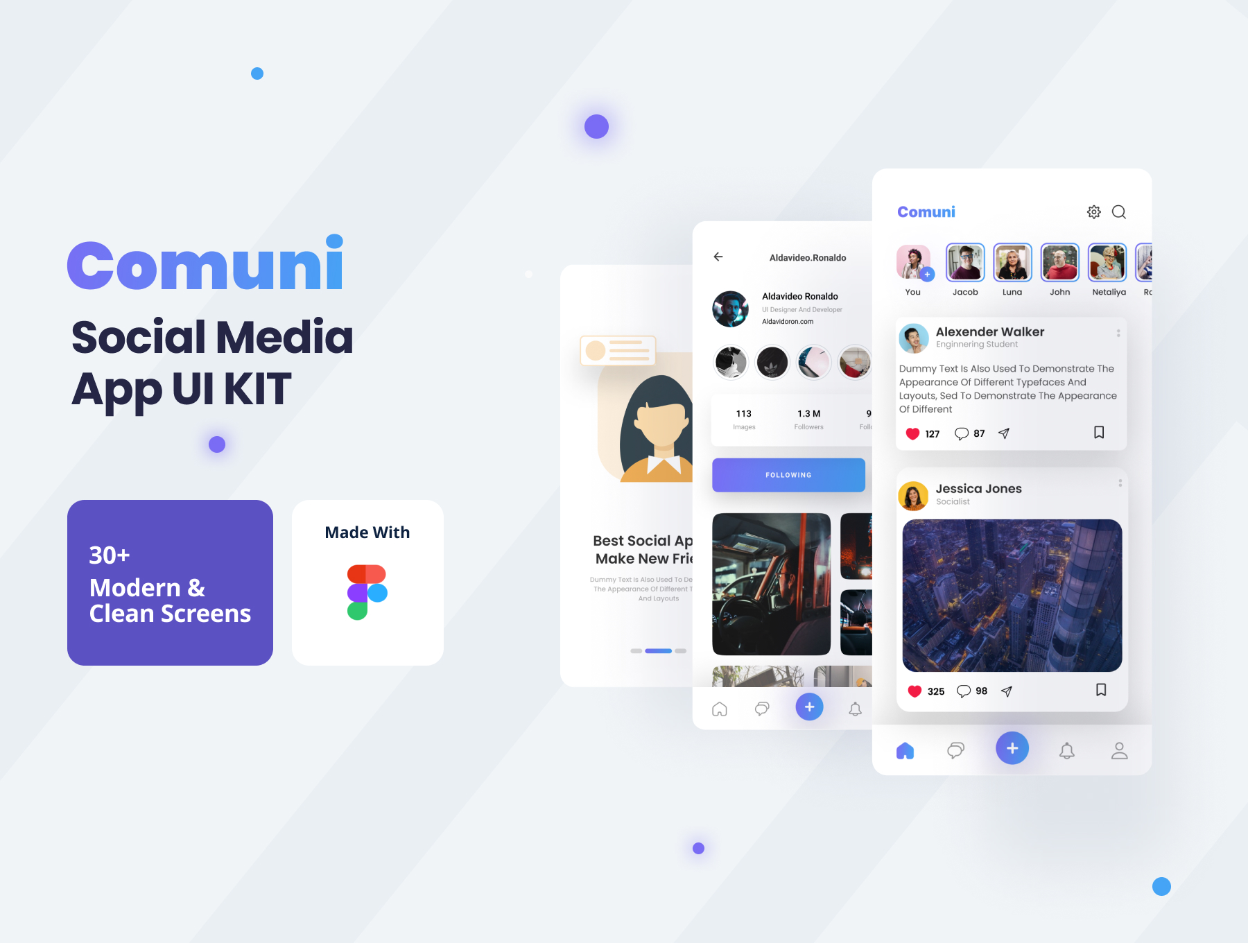 20 社交媒体应用程序 UI 套件 Comuni – Social Media App UI Kit 20