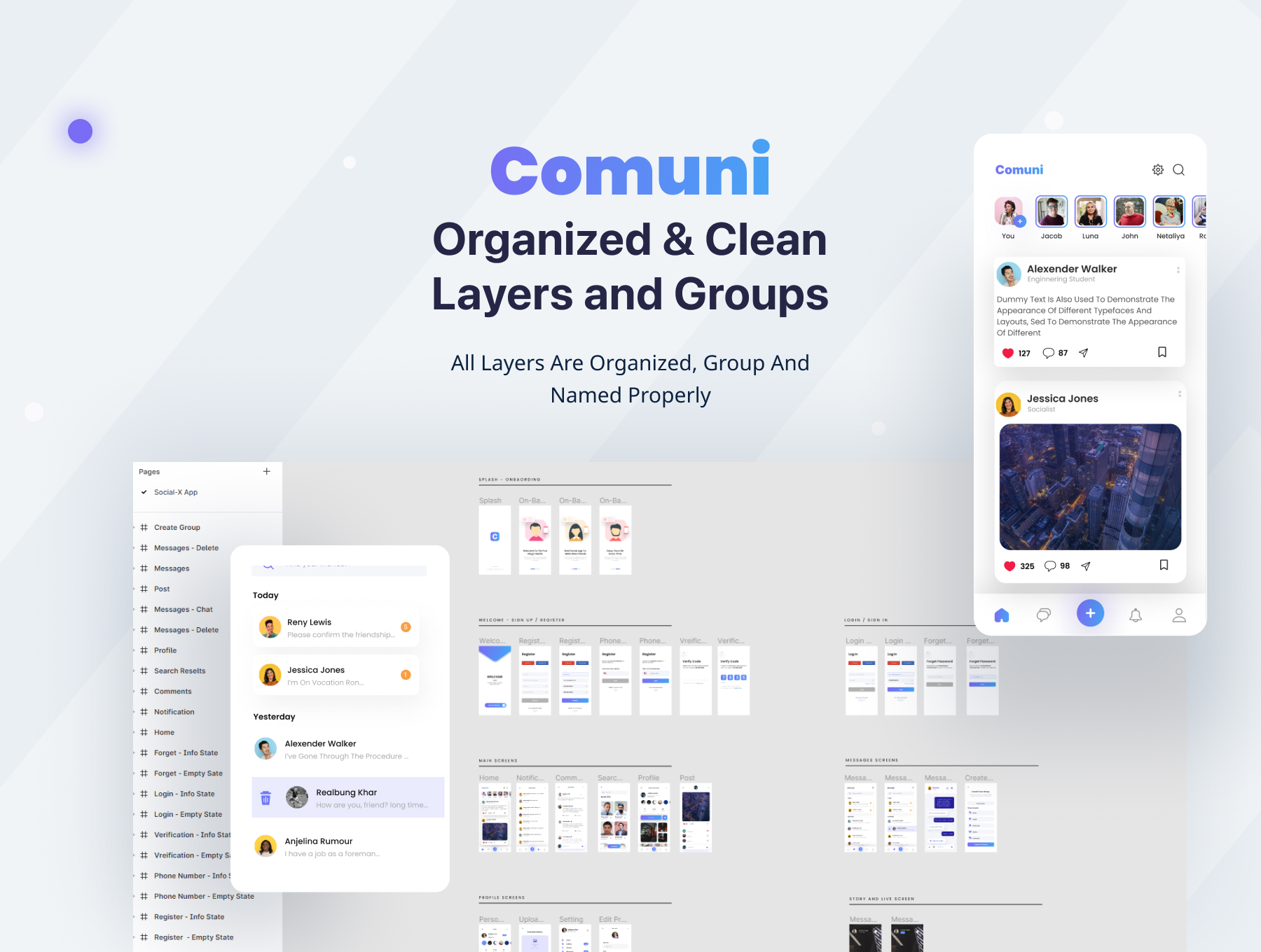 20 社交媒体应用程序 UI 套件 Comuni – Social Media App UI Kit 20