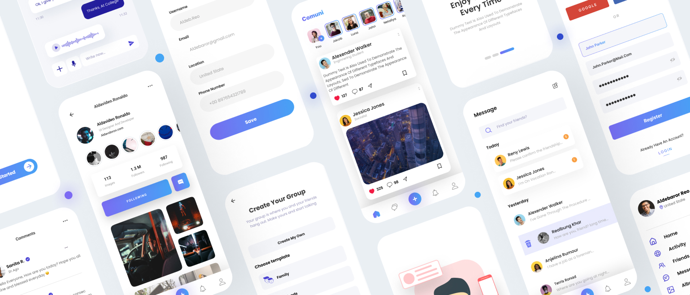 20 社交媒体应用程序 UI 套件 Comuni – Social Media App UI Kit 20