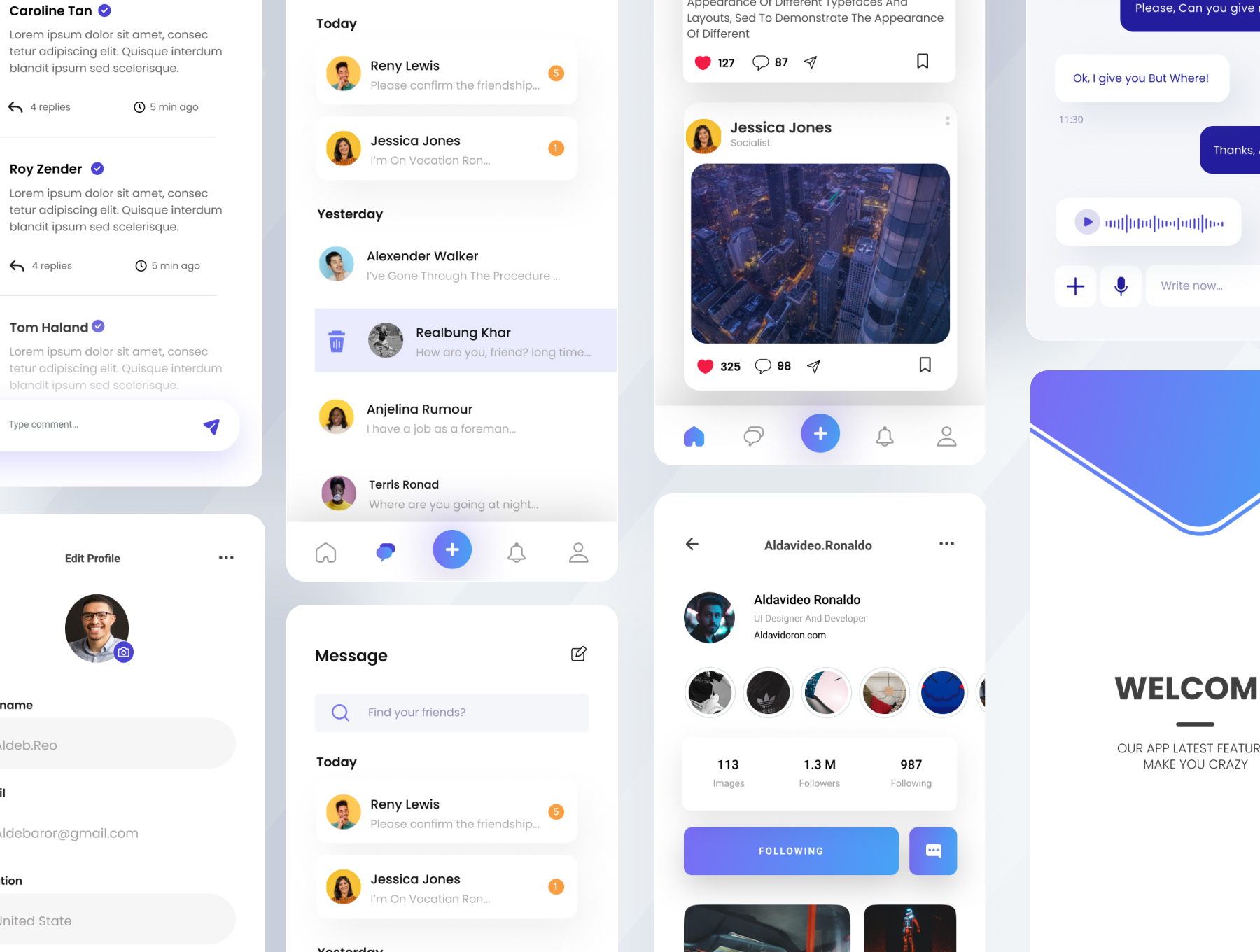 20 社交媒体应用程序 UI 套件 Comuni – Social Media App UI Kit 20