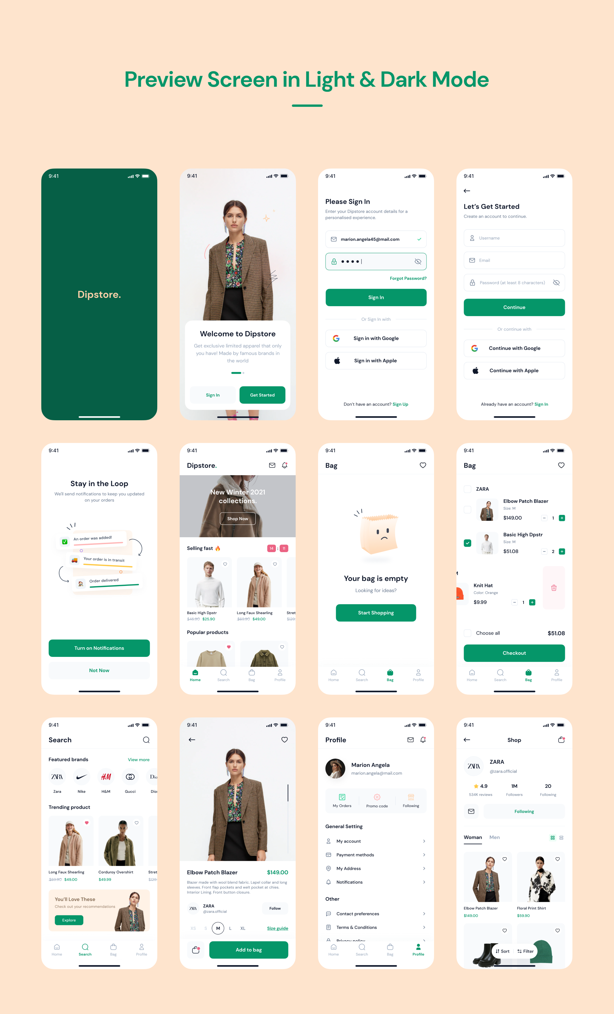 25 高级的网上购物app应用设计 UI kit套件 Dipstore – Shopping App UI Kit 25