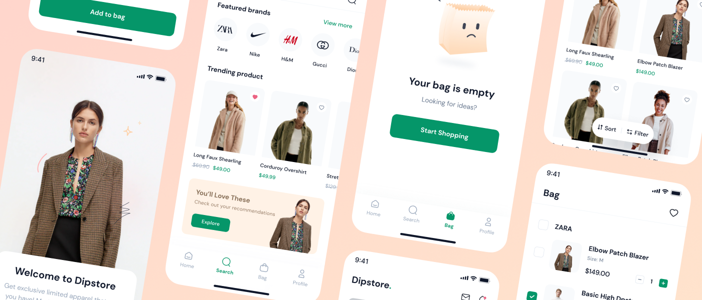 25 高级的网上购物app应用设计 UI kit套件 Dipstore – Shopping App UI Kit 25