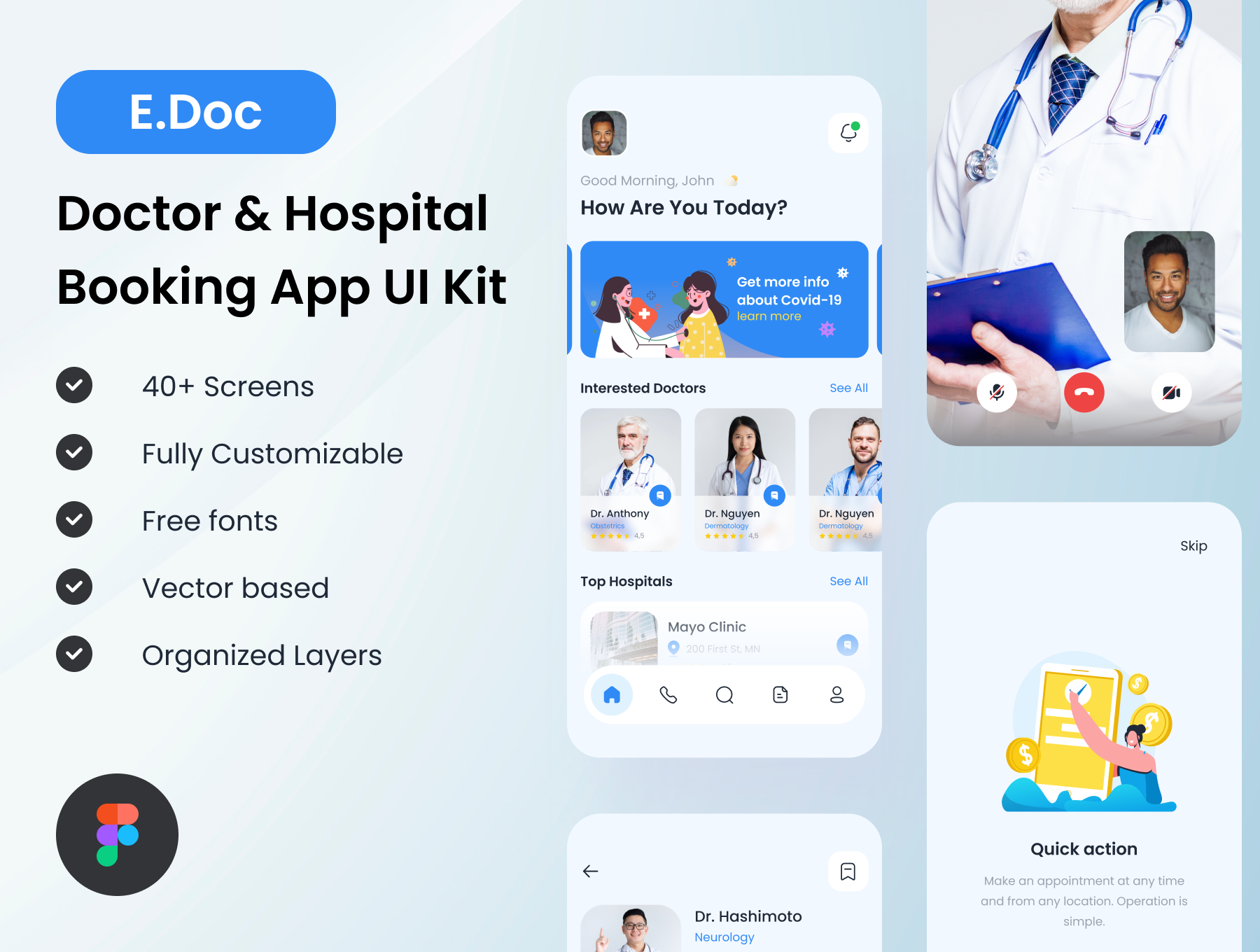 27 医生和医院预约app应用ui kit界面设计模板 E.Doc – Doctor & Hospital Booking App UI Kit 27
