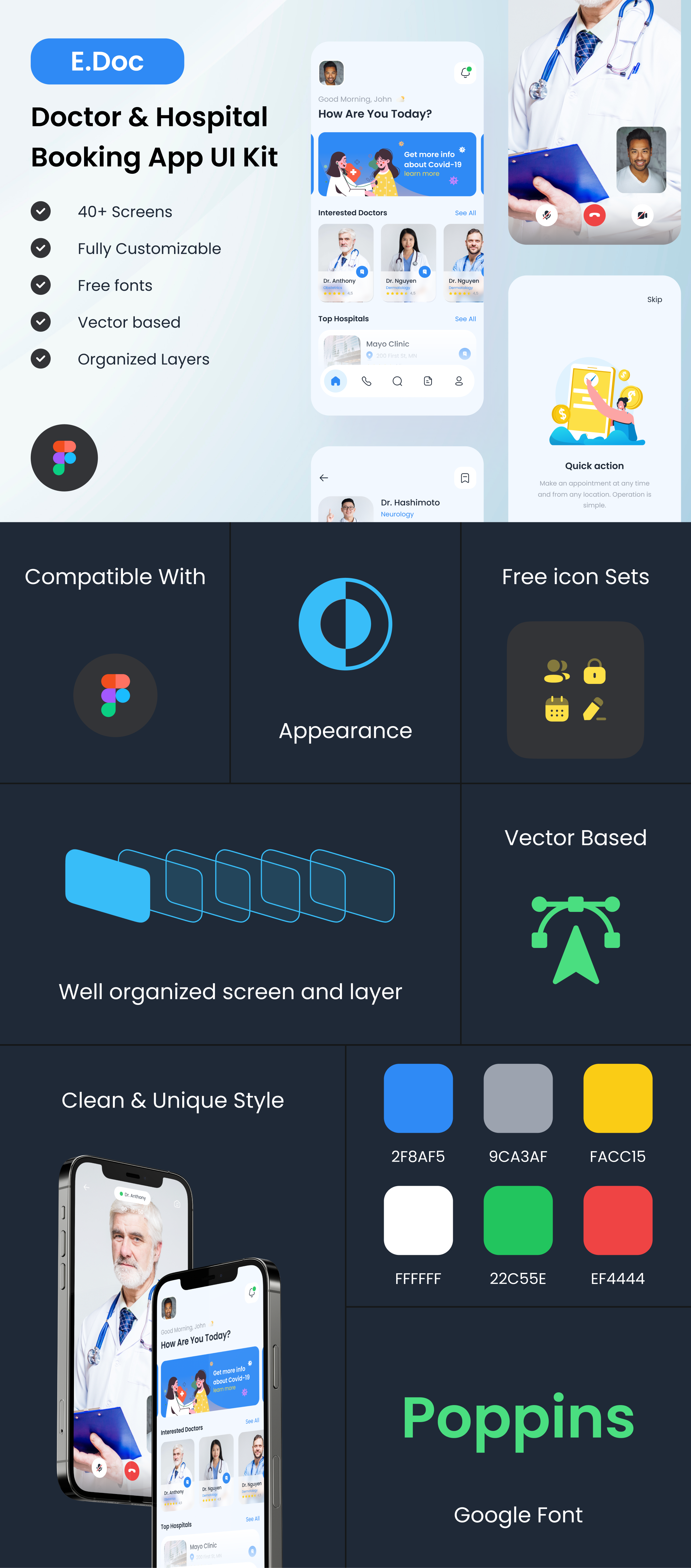 27 医生和医院预约app应用ui kit界面设计模板 E.Doc – Doctor & Hospital Booking App UI Kit 27