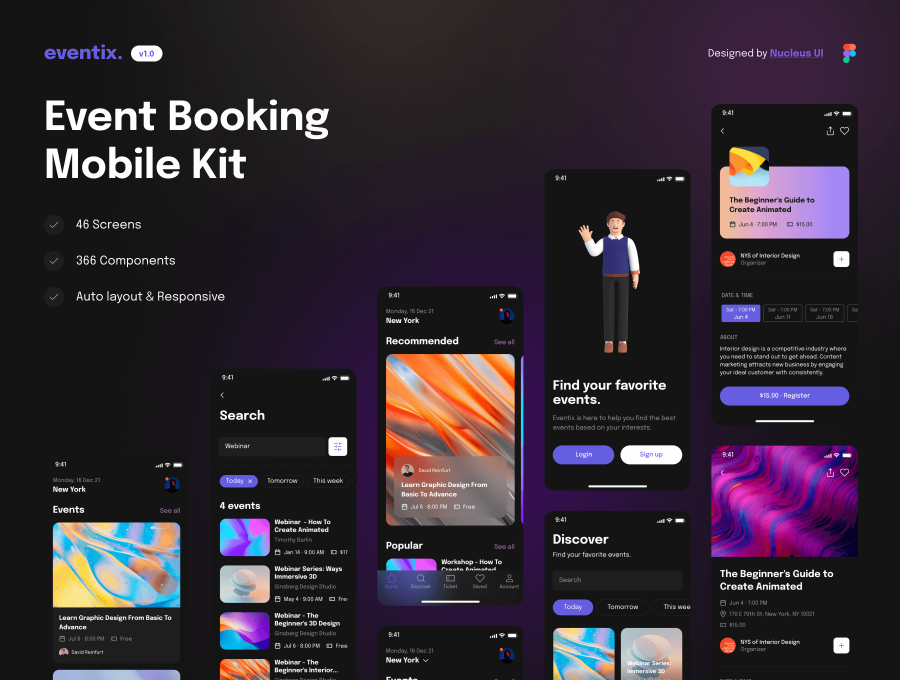 31 46屏事件任务活动安排预订App设计UI套件366组件模板 Eventix – Event Booking Mobile UI Kit 31