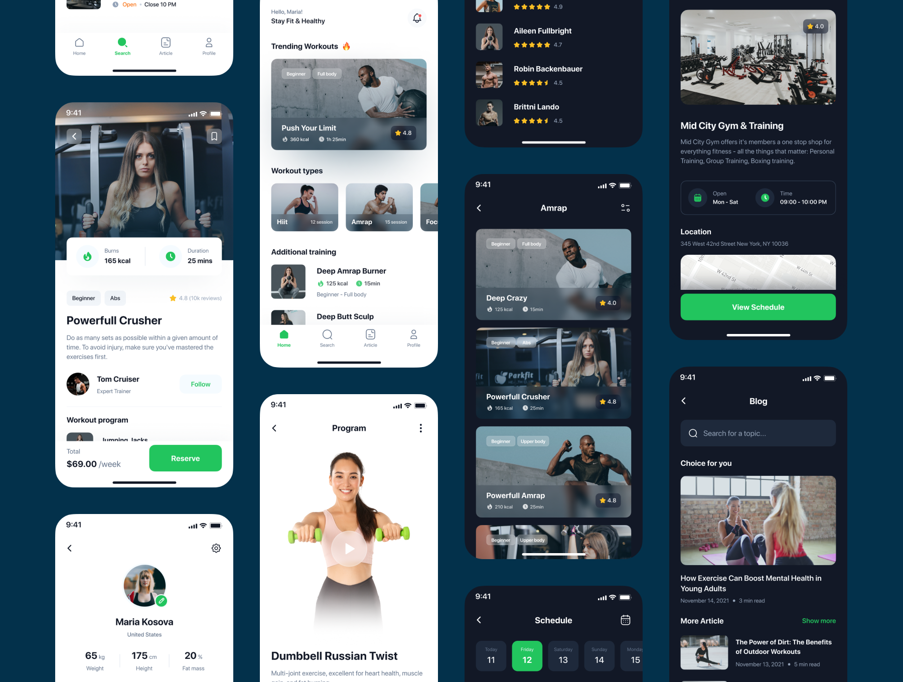 33 高级健身和锻炼app应用设计 UI kit套件 Fitline – Fitness & Workout App UI Kit 33