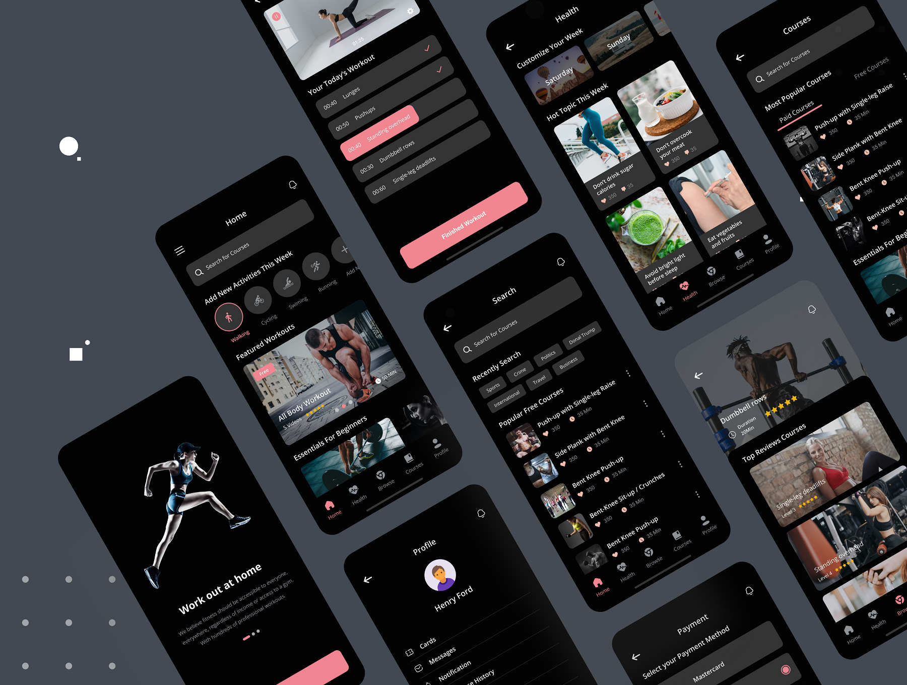 34 健身教学在线视频直播课程iOS用户手机ui设计sketch模板 Fitness & Workout App UI Kit 34