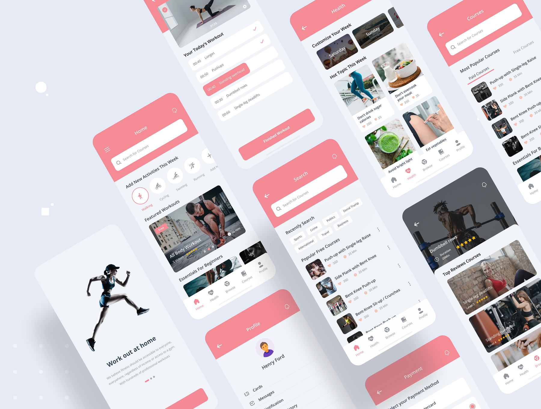 34 健身教学在线视频直播课程iOS用户手机ui设计sketch模板 Fitness & Workout App UI Kit 34