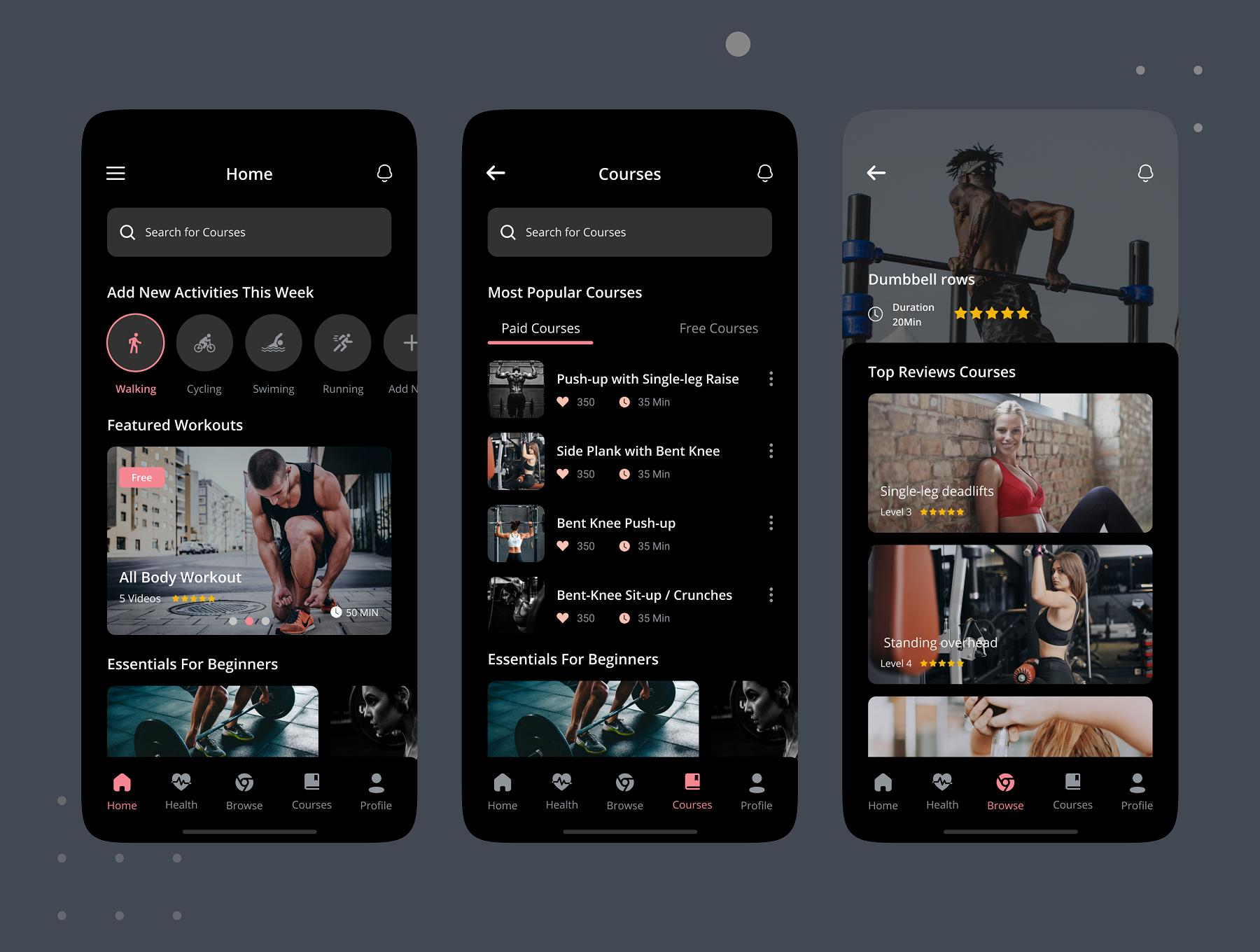 34 健身教学在线视频直播课程iOS用户手机ui设计sketch模板 Fitness & Workout App UI Kit 34