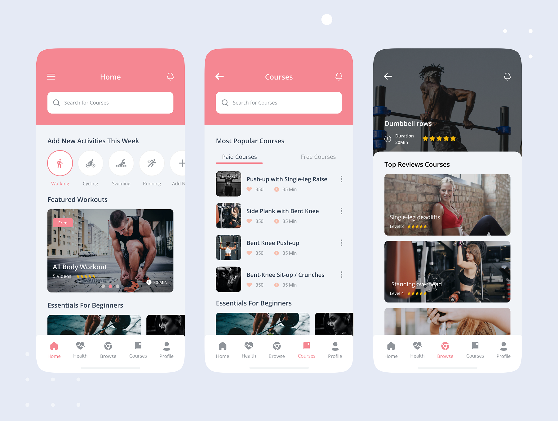 34 健身教学在线视频直播课程iOS用户手机ui设计sketch模板 Fitness & Workout App UI Kit 34