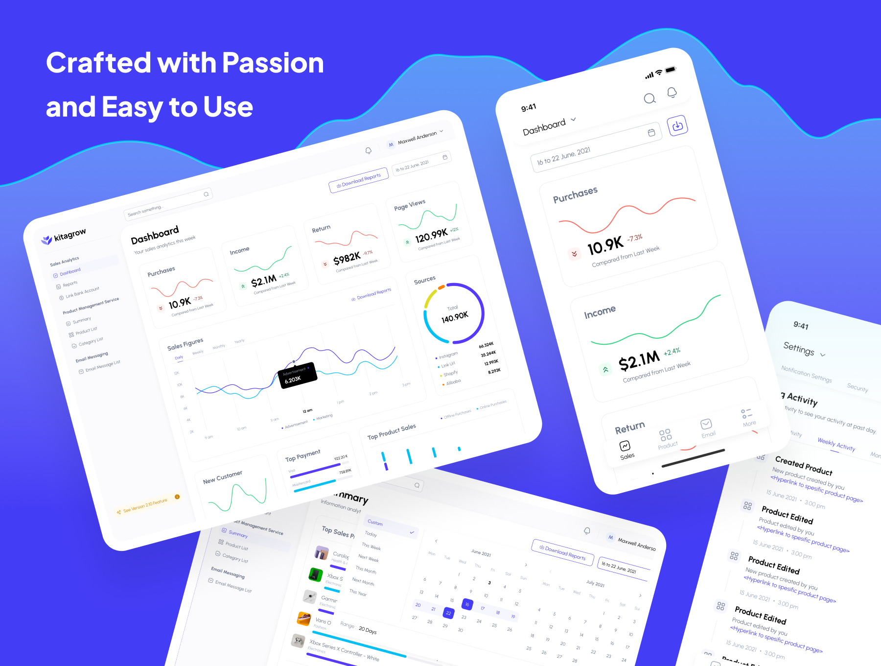 45 产品销售系统后台管理Dashboard ui kit界面设计模板 Kitagrow – Product and Sales Dashboard UI Kit 45