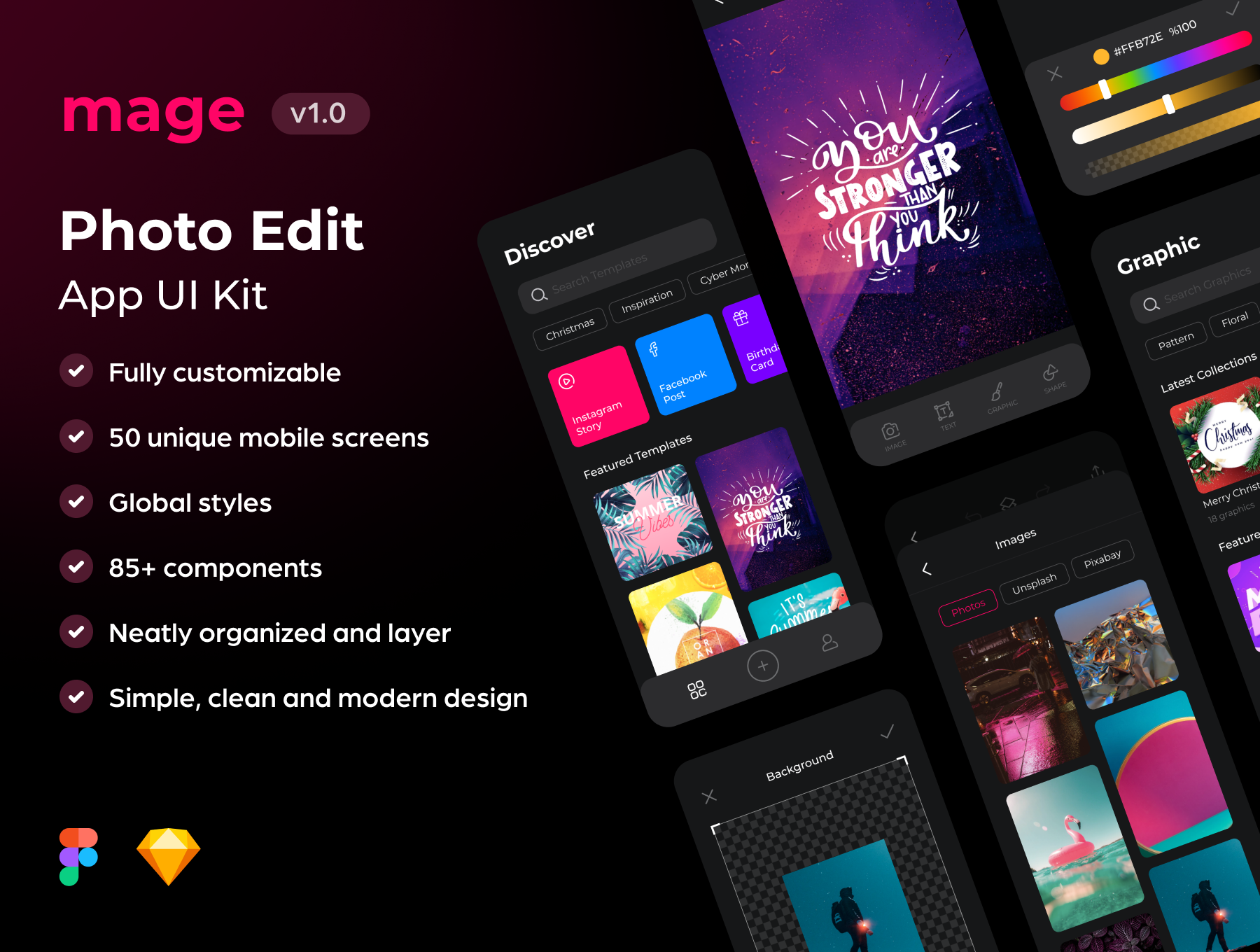 48 现代照片修图编辑APP应用程序界面设计UI套件素材 Mage Photo Edit App UI Kit Mage Photo Edit App UI Kit 48