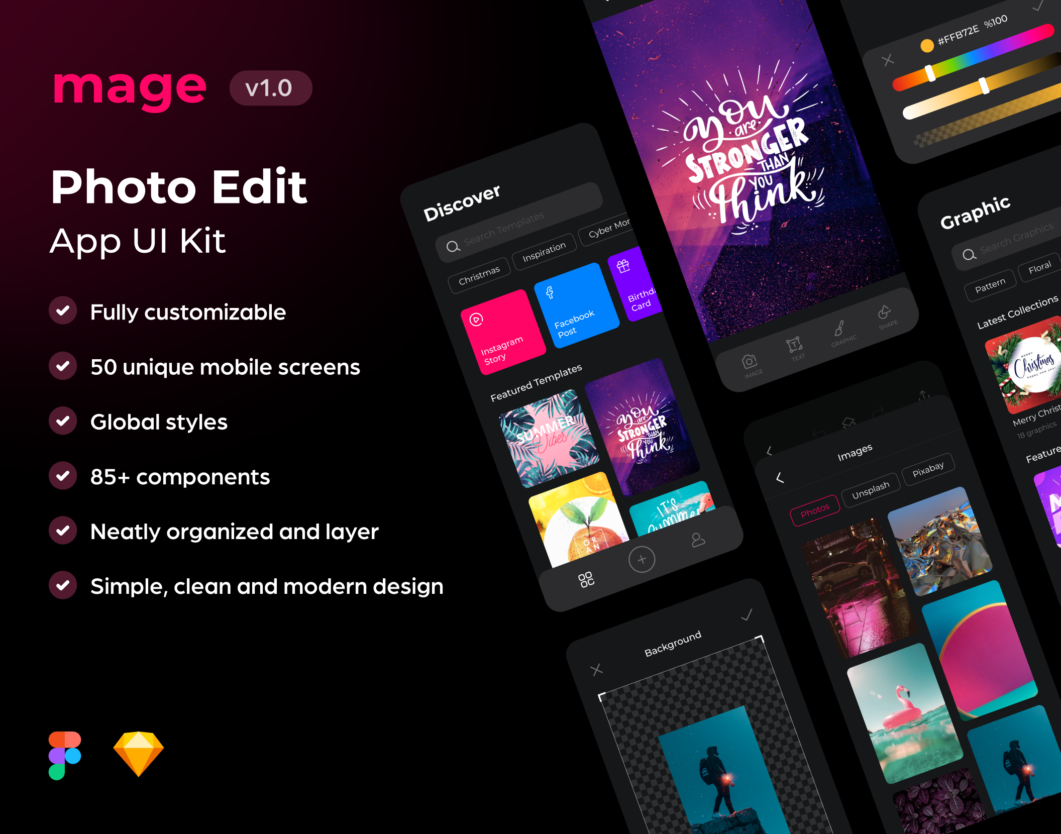 48 现代照片修图编辑APP应用程序界面设计UI套件素材 Mage Photo Edit App UI Kit Mage Photo Edit App UI Kit 48
