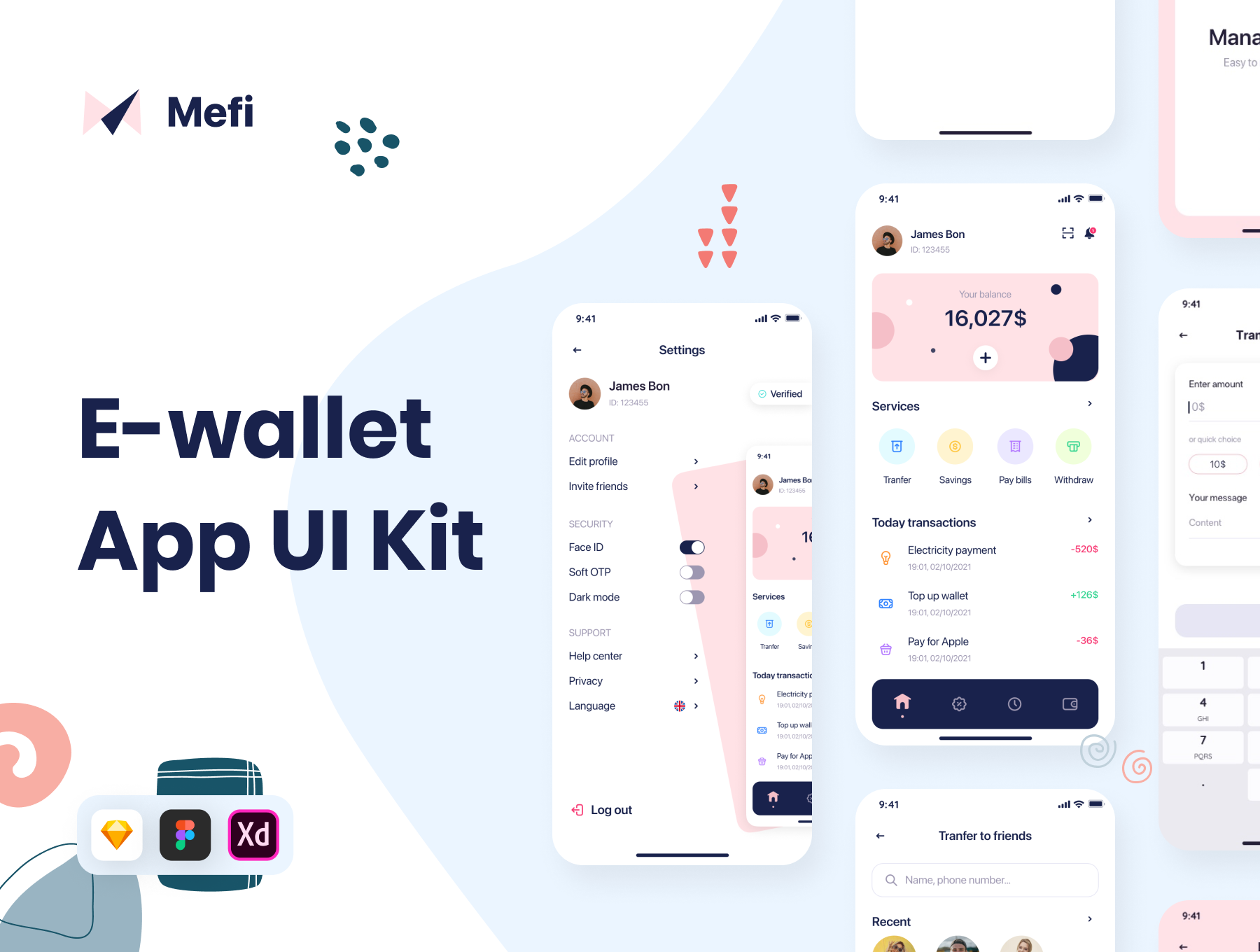51 50款银行电子钱包在线支付用户界面手机app设计ui模板 MeFi Ewallet App UI Kit 51