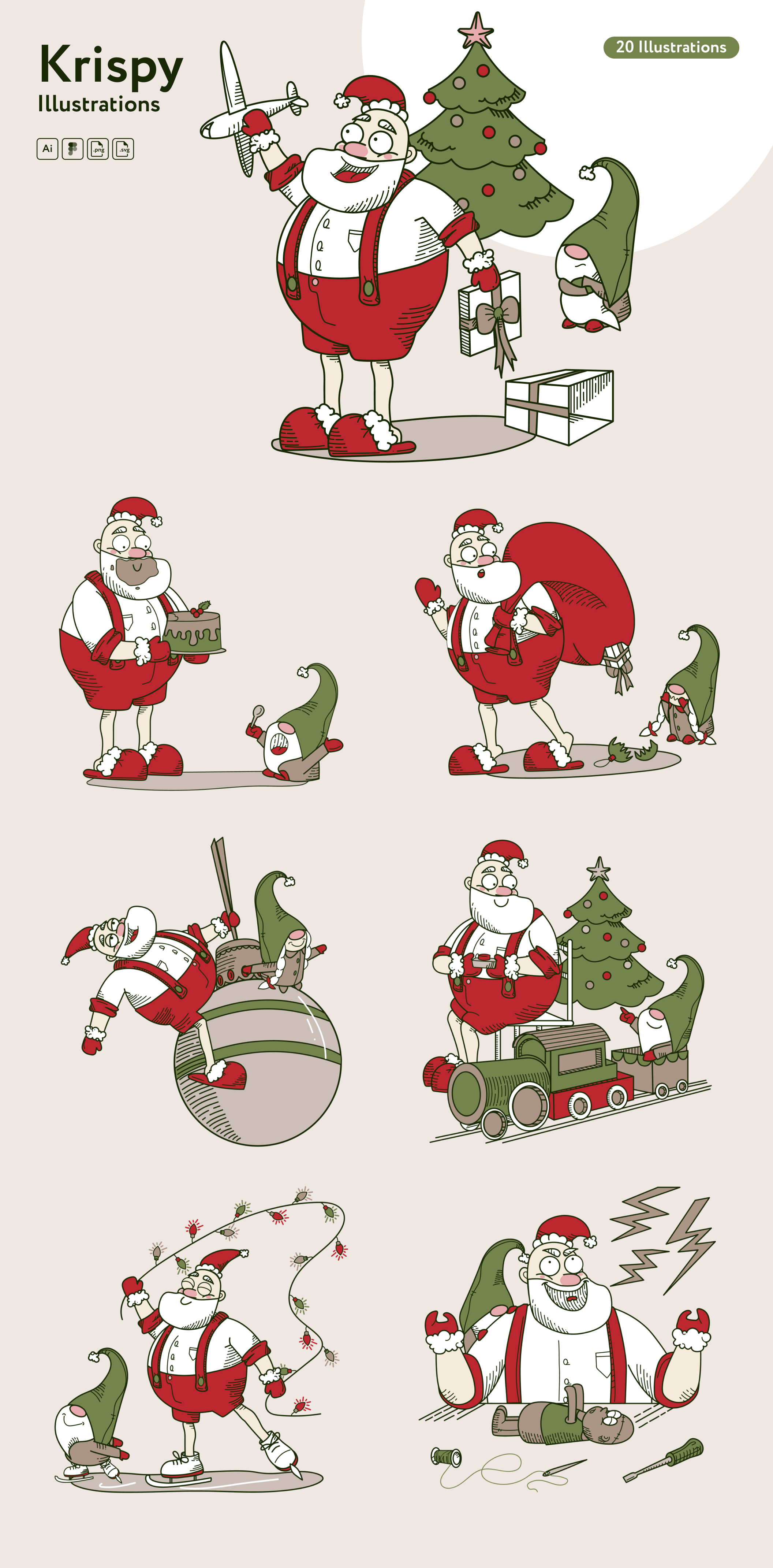 53 20幅时尚圣诞老人新年素材矢量插图 Merlty Illustrations Merlty Illustrations 53