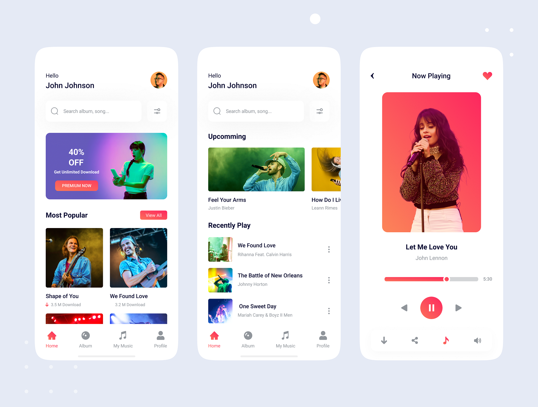 55 在线播放音乐听歌App多媒体手机界面光暗样式设计模板下载 Music App UI kit Music App UI kit 55