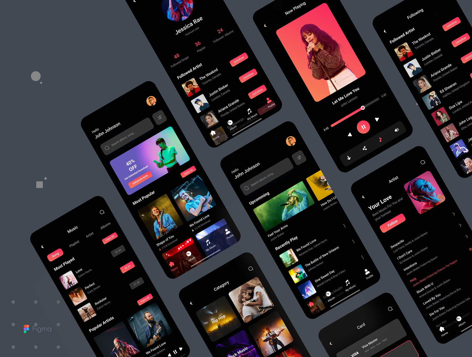 55 在线播放音乐听歌App多媒体手机界面光暗样式设计模板下载 Music App UI kit Music App UI kit 55