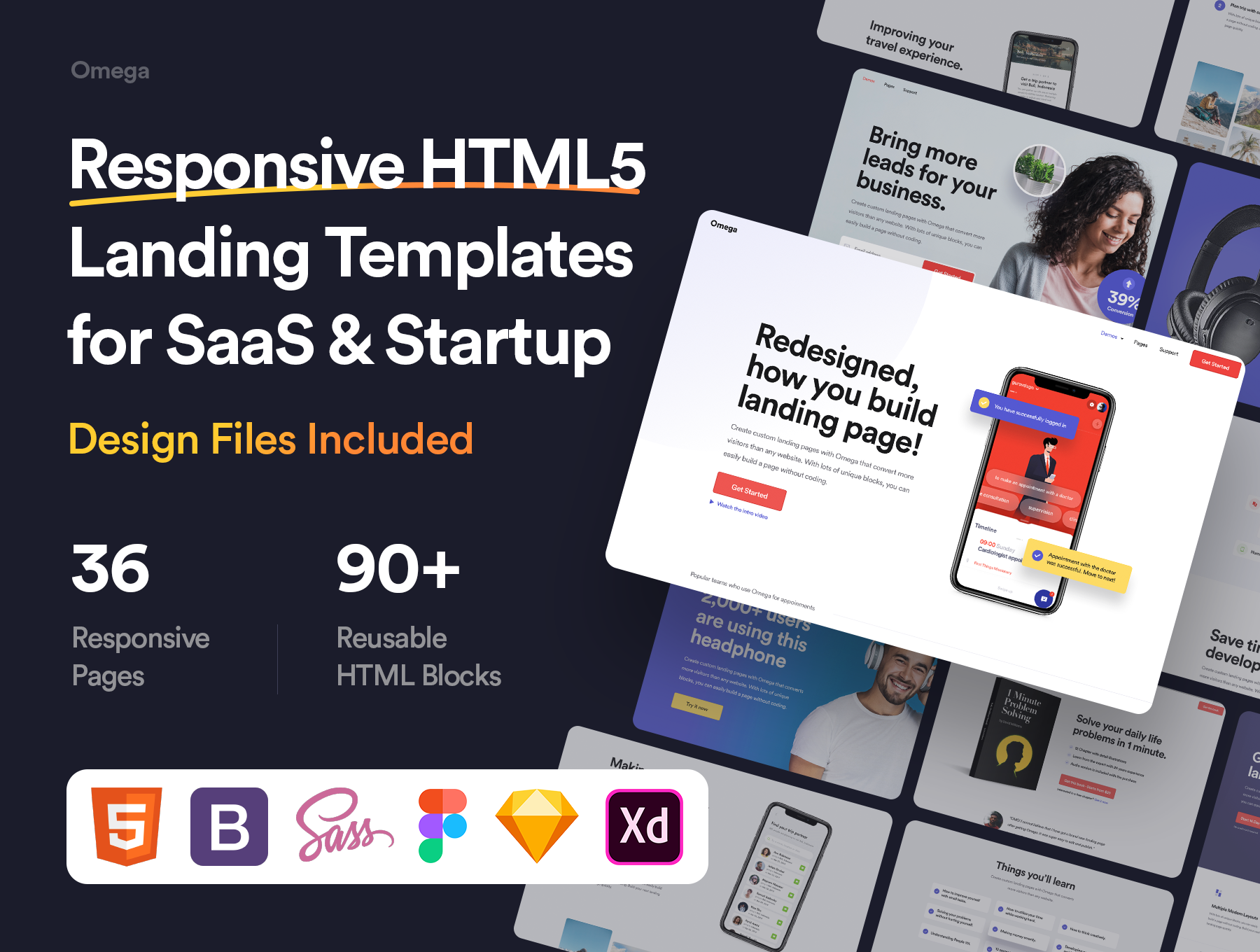 58 36款企业PC官网SaaS服务软件应用嵌套前端html静态模板 Omega – Bootstrap Landing Templates 58