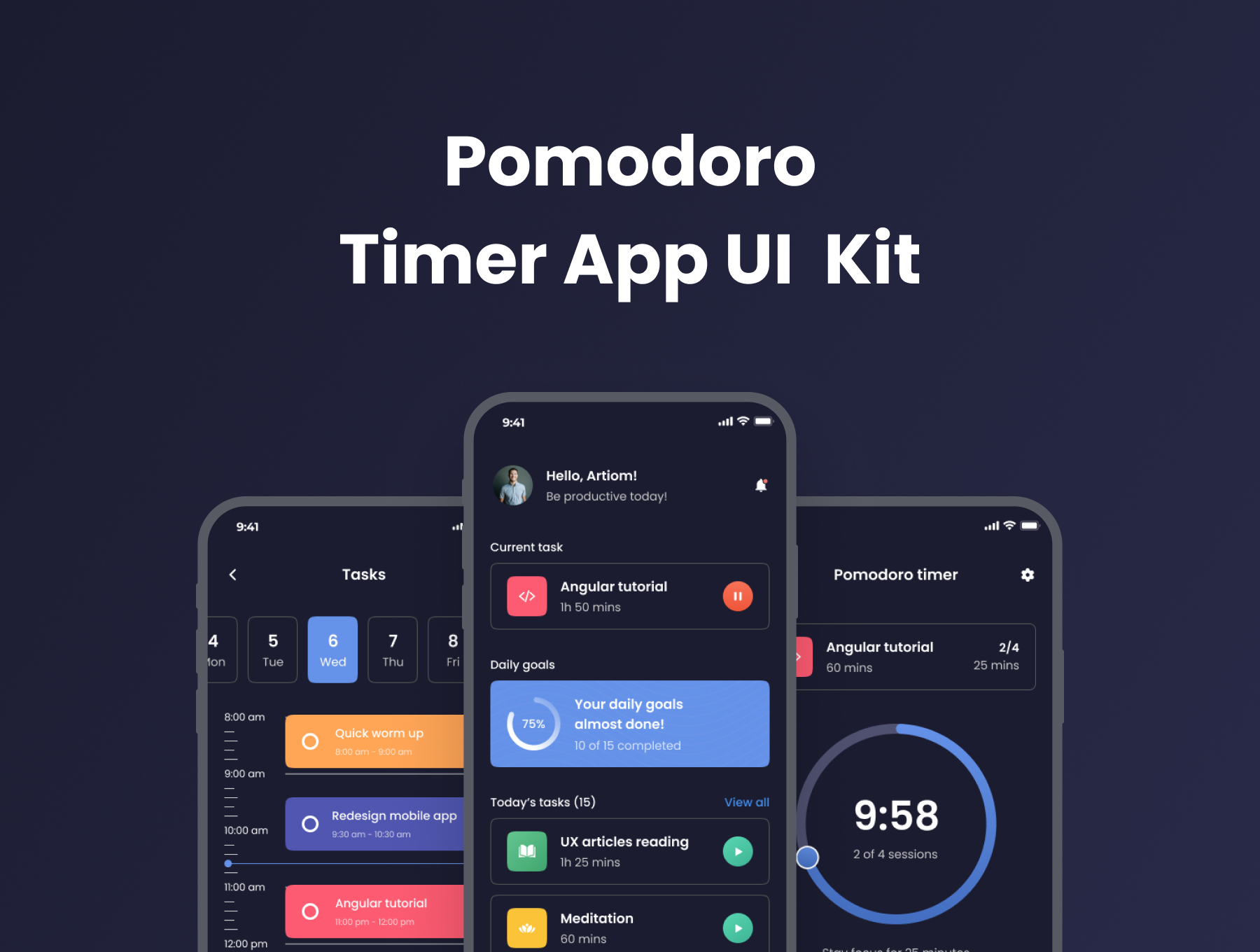61 多用途任务管理器APP应用程序界面设计UI套件素材 Pomodoro Mobile UI Kit Pomodoro Mobile UI Kit 61