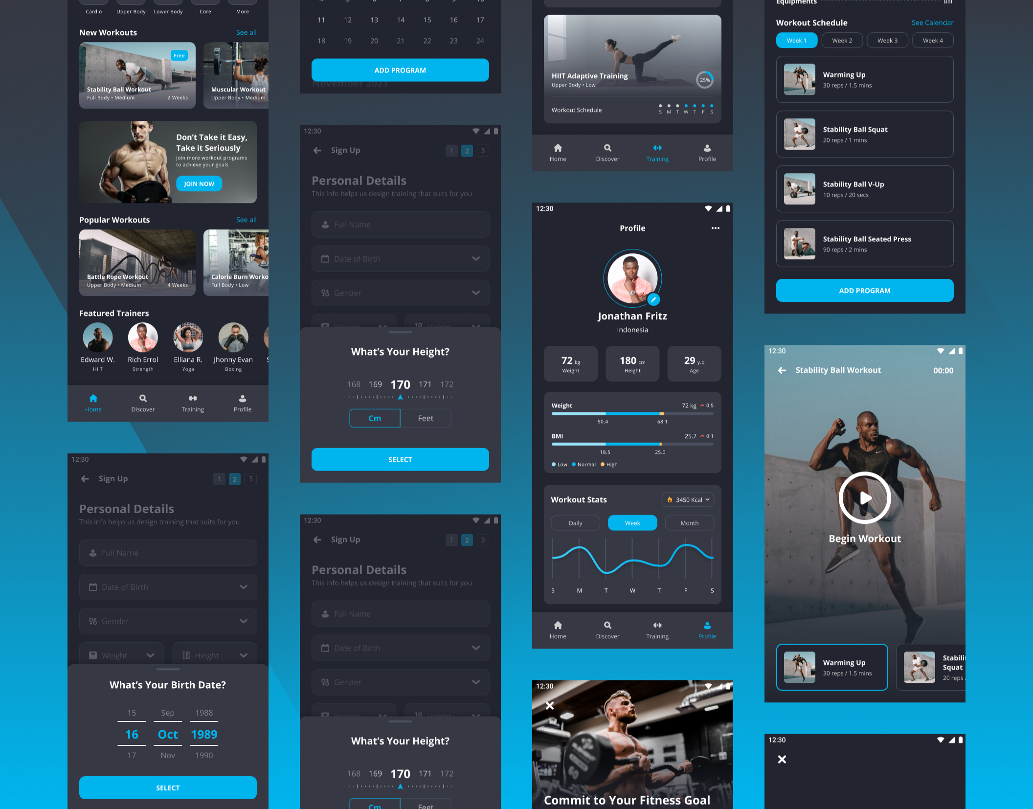 62 时尚锻炼健身应用程序APP界面设计UI套件素材 QuadFit – Fitness App UI Kit QuadFit – Fitness App UI Kit 62