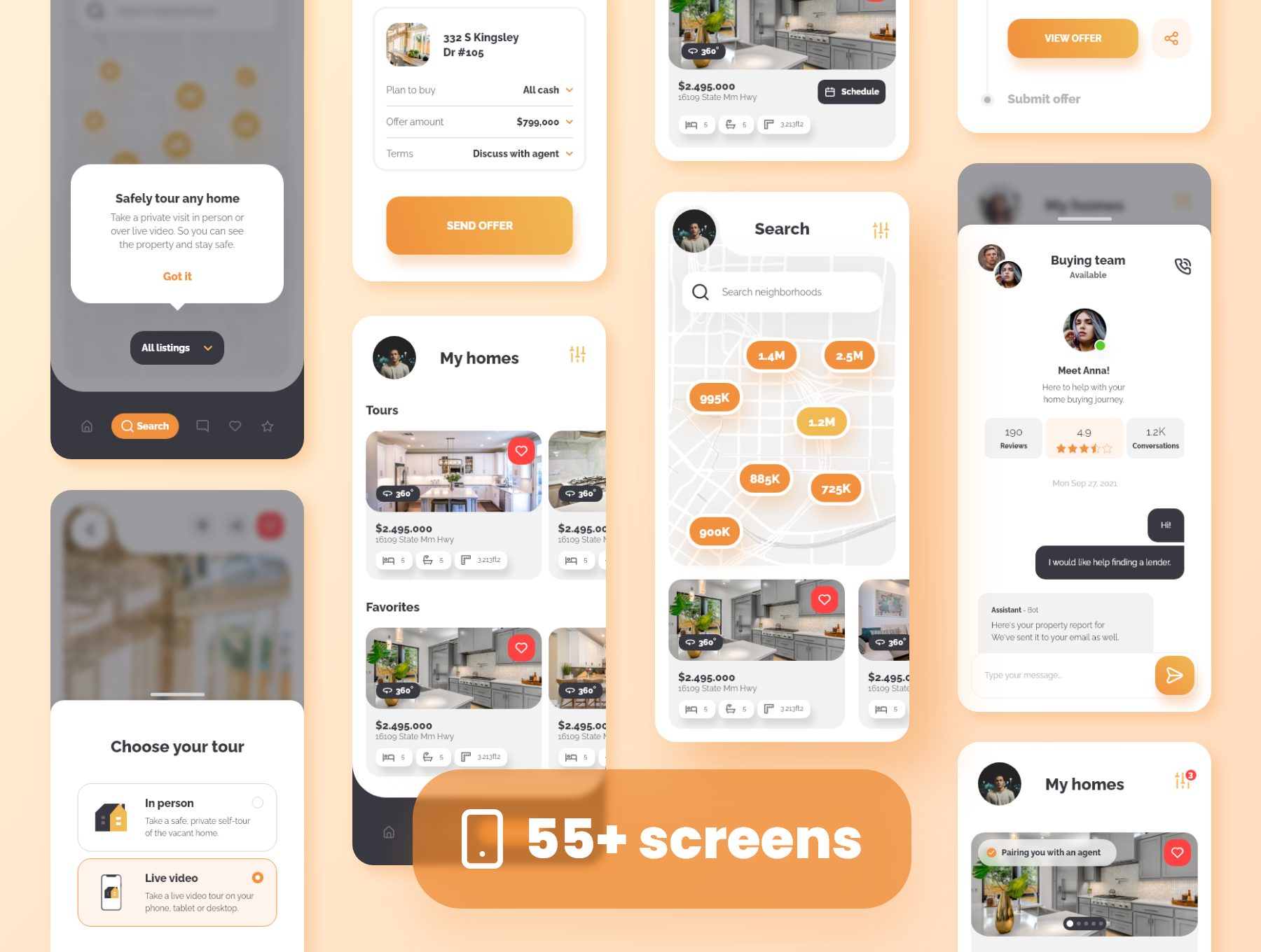 63 时尚房地产房屋租赁出售应用程序APP界面设计XD模板 Quba – Real Estate Application UI Kit for Adobe XD