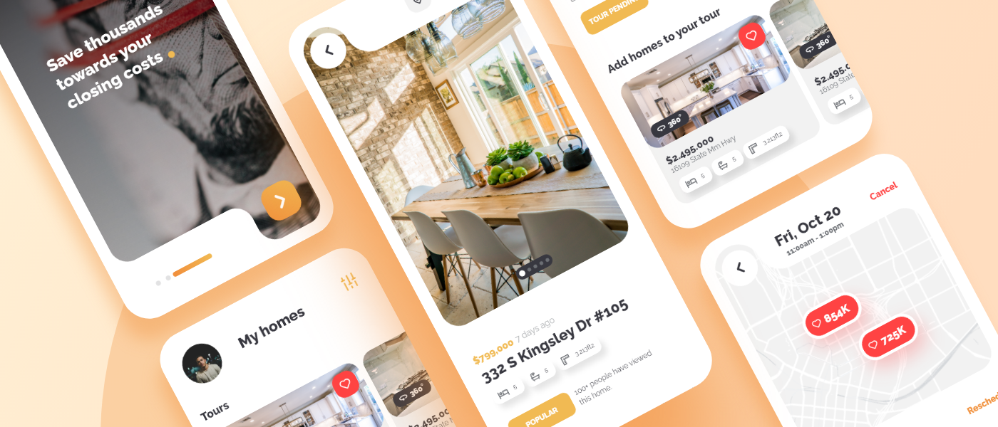 63 时尚房地产房屋租赁出售应用程序APP界面设计XD模板 Quba – Real Estate Application UI Kit for Adobe XD