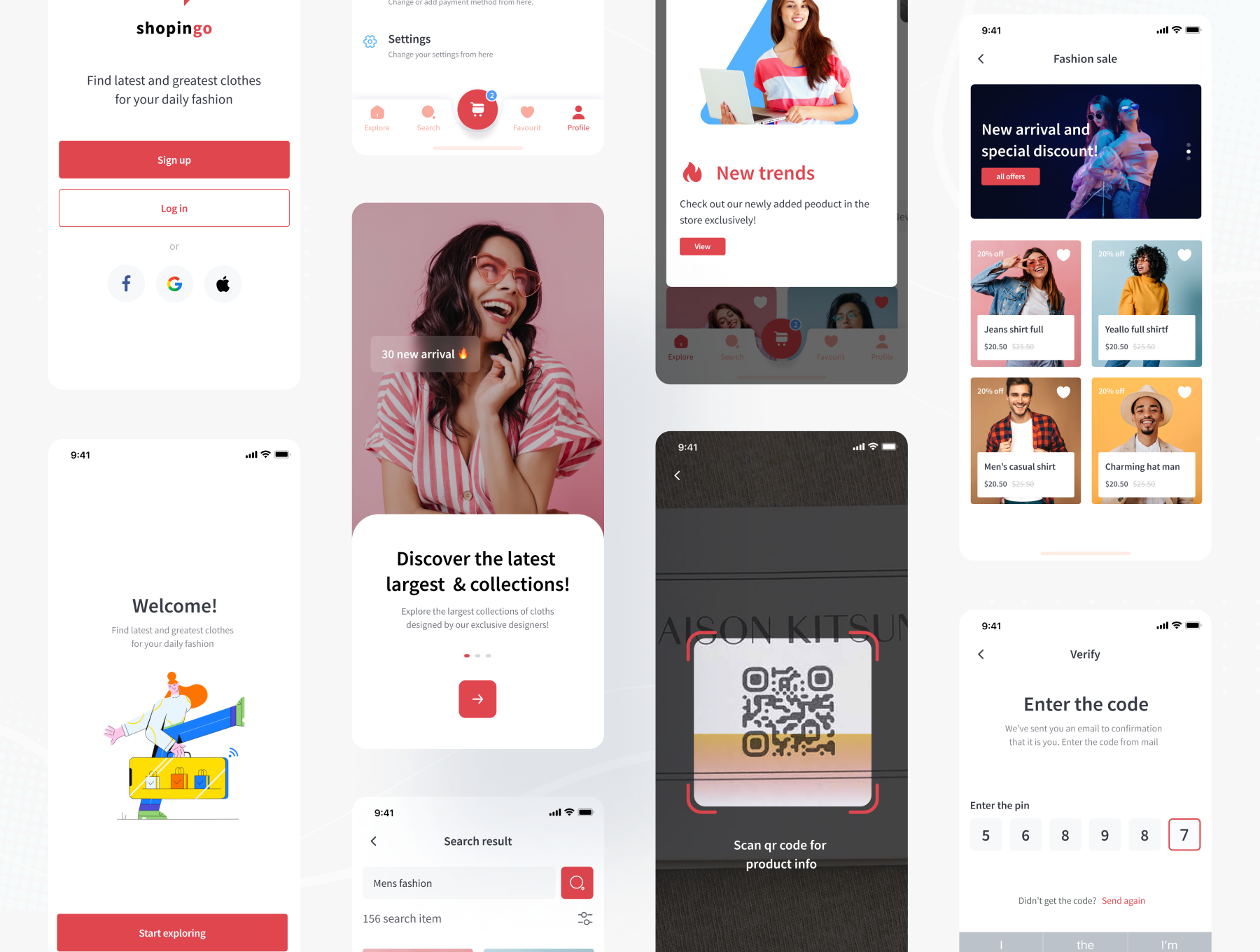 68 鲜艳配色的服装电商app应用设计ui kit套件 Shopingo — Cloth Store UI kit 68