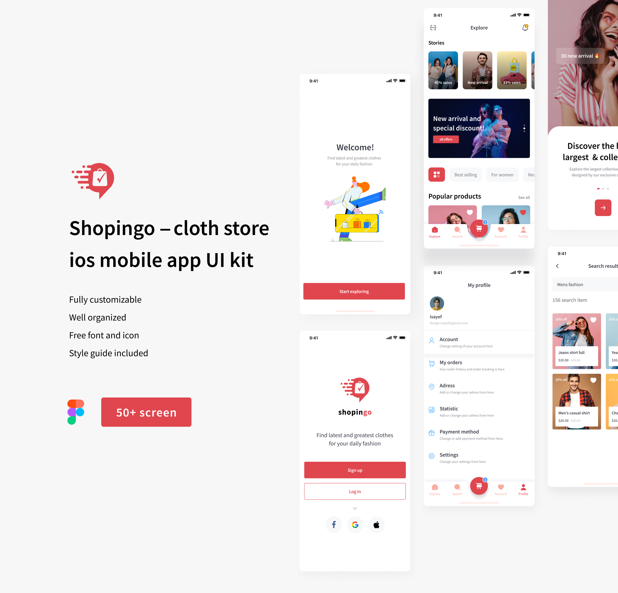 68 鲜艳配色的服装电商app应用设计ui kit套件 Shopingo — Cloth Store UI kit 68