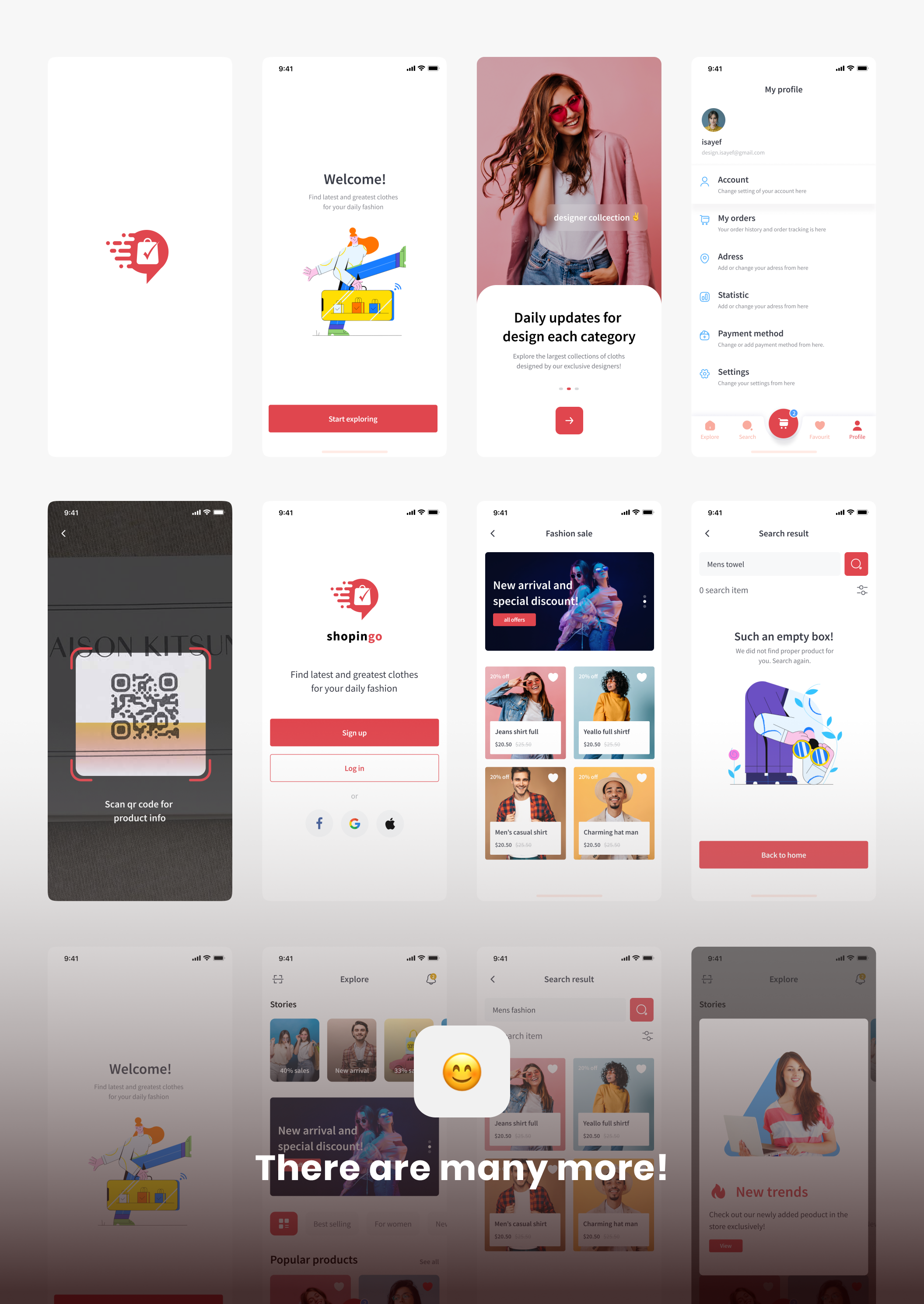 68 鲜艳配色的服装电商app应用设计ui kit套件 Shopingo — Cloth Store UI kit 68