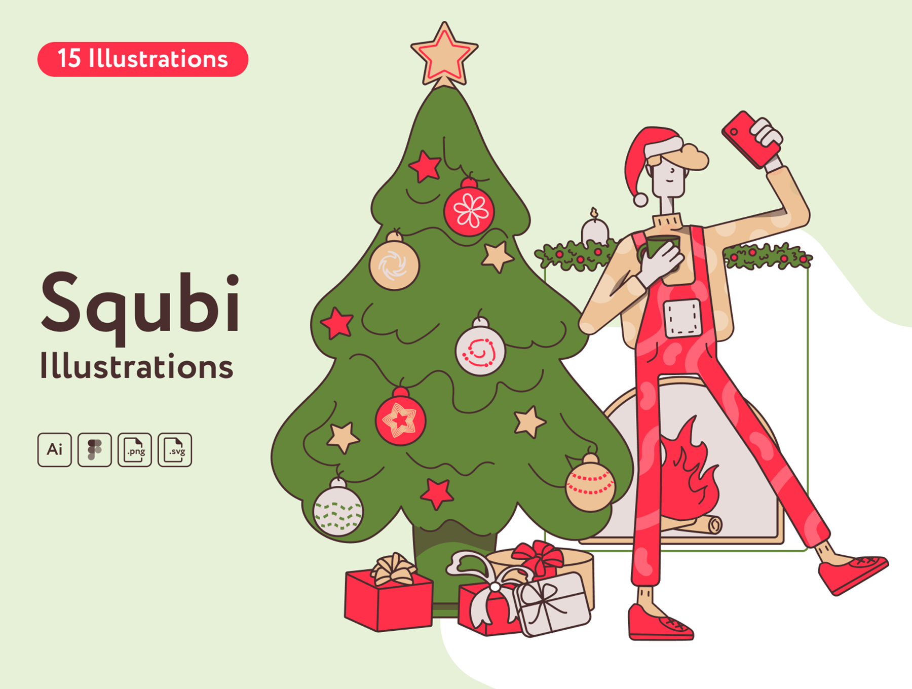 71 冬季圣诞节雪人常用矢量UI插图素材包 Squbi Illustrations 71