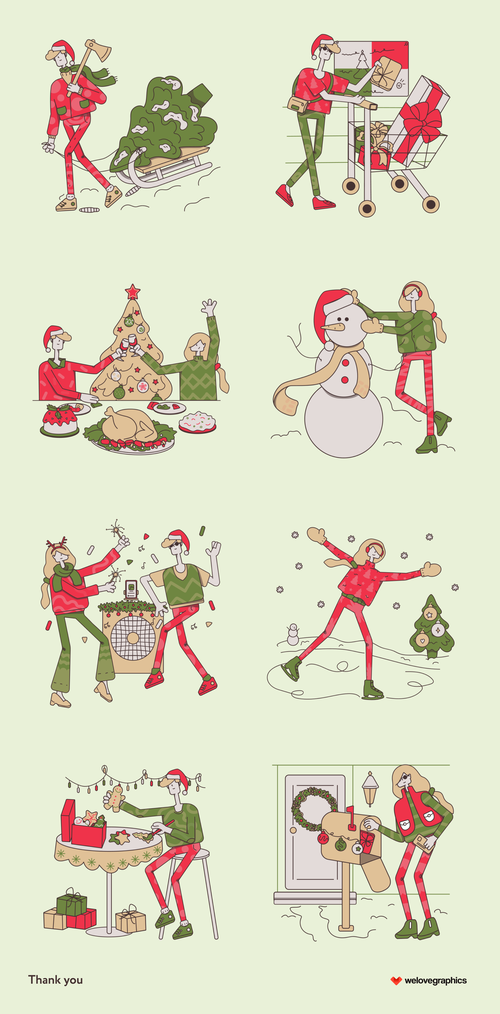 71 冬季圣诞节雪人常用矢量UI插图素材包 Squbi Illustrations 71