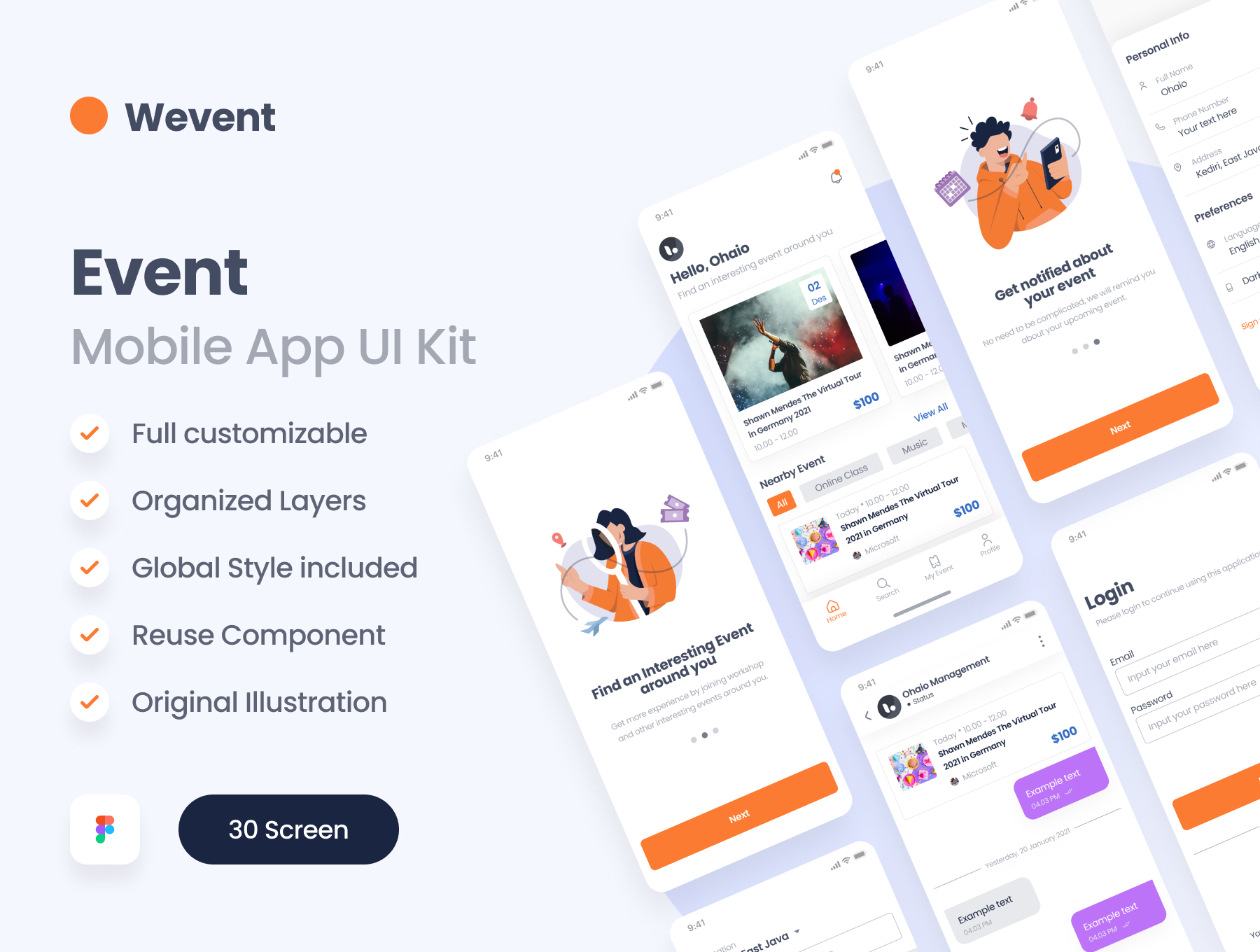 75 活动预订app应用设计ui kit套件 Wevent – Event Booking App UI Kit 75