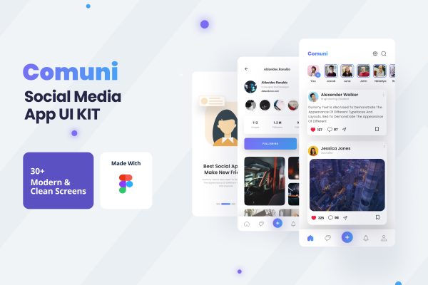 20 社交媒体应用程序 UI 套件 Comuni – Social Media App UI Kit 20