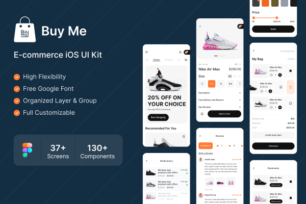 14 潮流鞋子电商APP UI设计套件，鞋类电商UI资源素材figma源文件Buy me – Ecommerce Mobile App 14