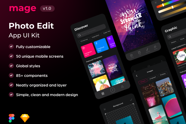 48 现代照片修图编辑APP应用程序界面设计UI套件素材 Mage Photo Edit App UI Kit Mage Photo Edit App UI Kit 48