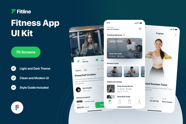 33 高级健身和锻炼app应用设计 UI kit套件 Fitline – Fitness & Workout App UI Kit 33