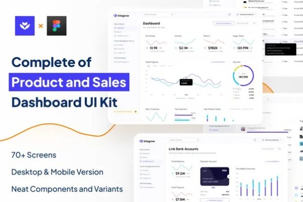 45 产品销售系统后台管理Dashboard ui kit界面设计模板 Kitagrow – Product and Sales Dashboard UI Kit 45