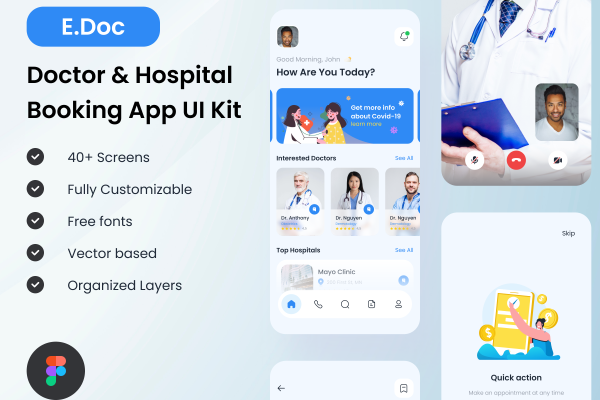 27 医生和医院预约app应用ui kit界面设计模板 E.Doc – Doctor & Hospital Booking App UI Kit 27