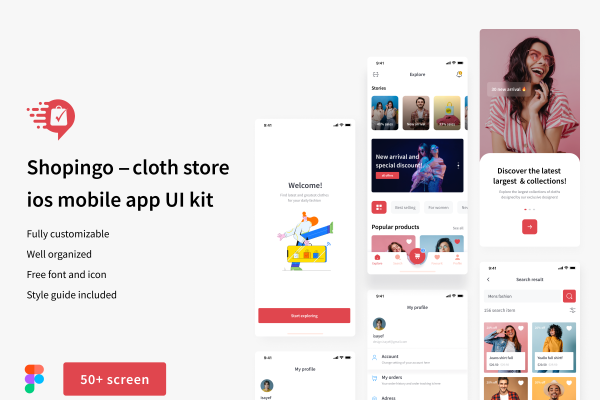 68 鲜艳配色的服装电商app应用设计ui kit套件 Shopingo — Cloth Store UI kit 68