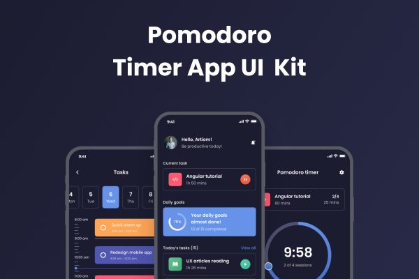 61 多用途任务管理器APP应用程序界面设计UI套件素材 Pomodoro Mobile UI Kit Pomodoro Mobile UI Kit 61