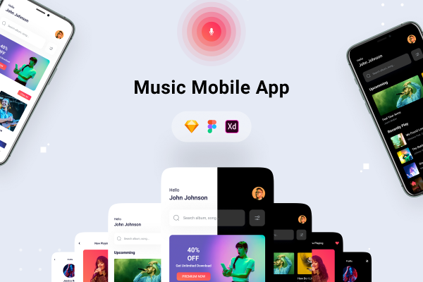 55 在线播放音乐听歌App多媒体手机界面光暗样式设计模板下载 Music App UI kit Music App UI kit 55