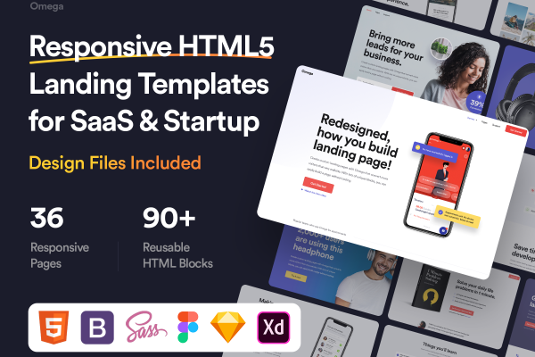 58 36款企业PC官网SaaS服务软件应用嵌套前端html静态模板 Omega – Bootstrap Landing Templates 58