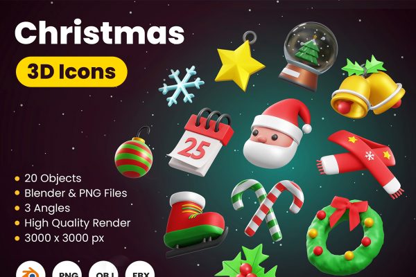 17 20个圣诞节主题3D立体图标blender模型素材 Christmas 3D Icon 17