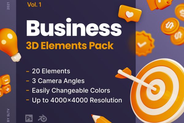 13 20款3D立体商业营销总结汇报创意卡通Icon图标Ps设计素材源文件 Business – 3D Elements Pack