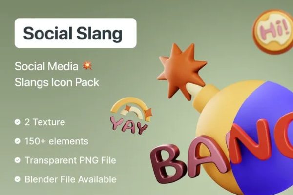 69 150款社交媒体常用语俚语聊天3D图标包icon素材 Social Slang – Best 3D Social Media Slangs Icon Pack 69