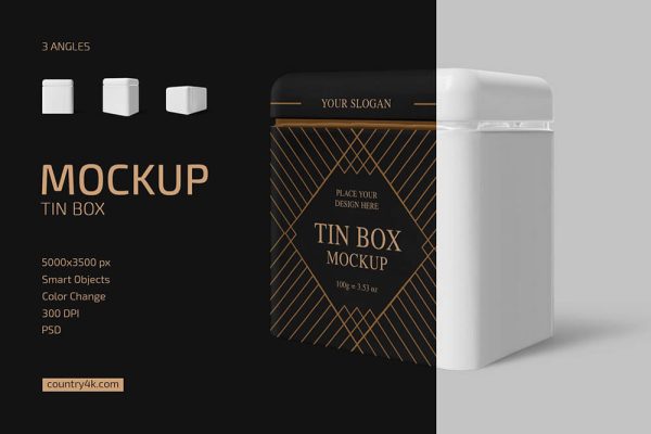 金属铁盒茶叶包装样机套装 (psd)Tin Box Mockup Set