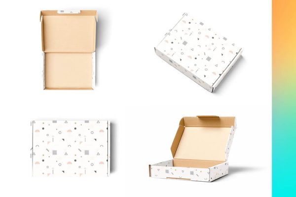 4个不同视图的纸盒外观包装设计样机 (psd) Mailing Box 4x Mockups
