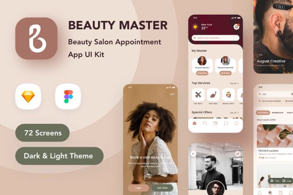 04 优雅美容保健健康APP应用程序UI界面设计套件 Beauty Master – Salon Appointment App UI Kit