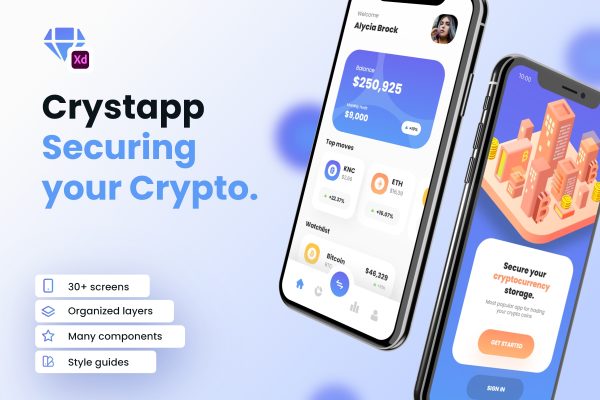 07 加密货币金融理财应用程序APP UI界面设计套件 Cryptocurrency Wallet UI Kit – Crystapp